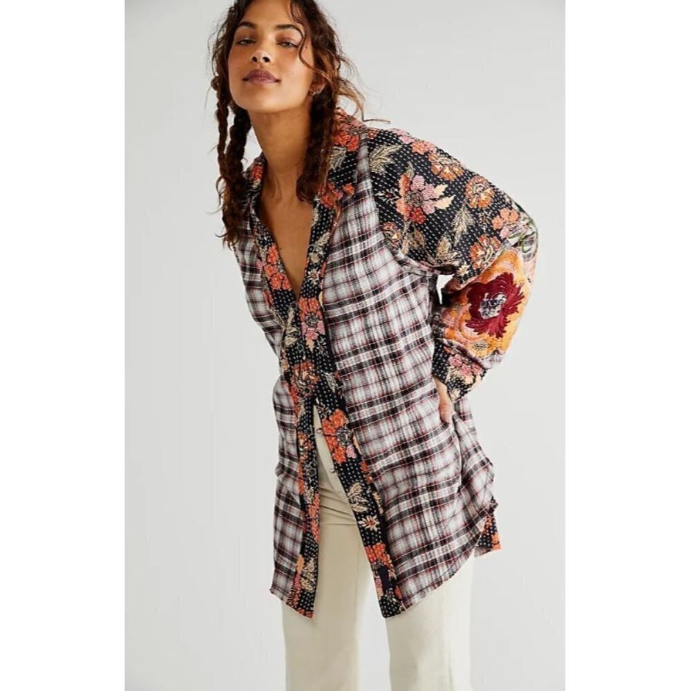 Free People Multicolor Plaid Button Down Shirt